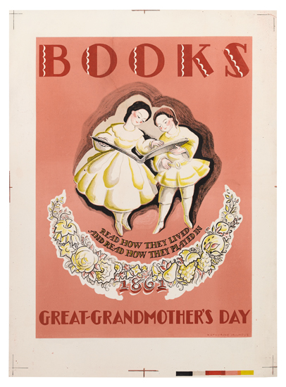 KATHERINE MILHOUS (1894-1977). BOOKS / GREAT-GRANDMOTHERS DAY. 28x20 inches, 71x51 cm.